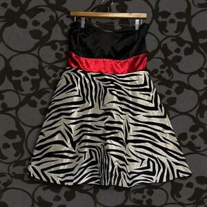 Y2K zebra print black pink dress hoco prom scene emo sz 13